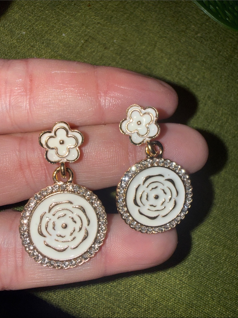 Enamel and Crystals Camelia  Drop earrings
